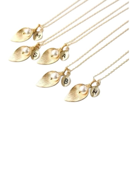 Handmade Jewelry - Gold Calla Lily Faux Pearl Initial Necklace
